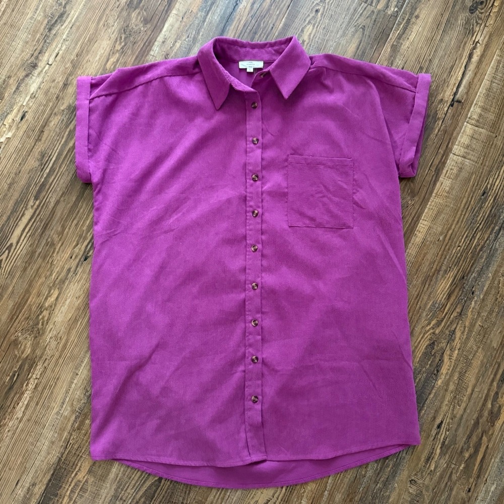 Entro Corduroy Shirt Dress Womens Large Magenta Pink Oversized Mini Short Sleeve
